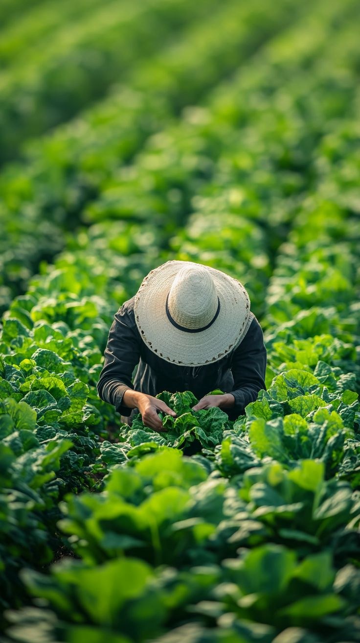 Leafy greens being harvested in a field